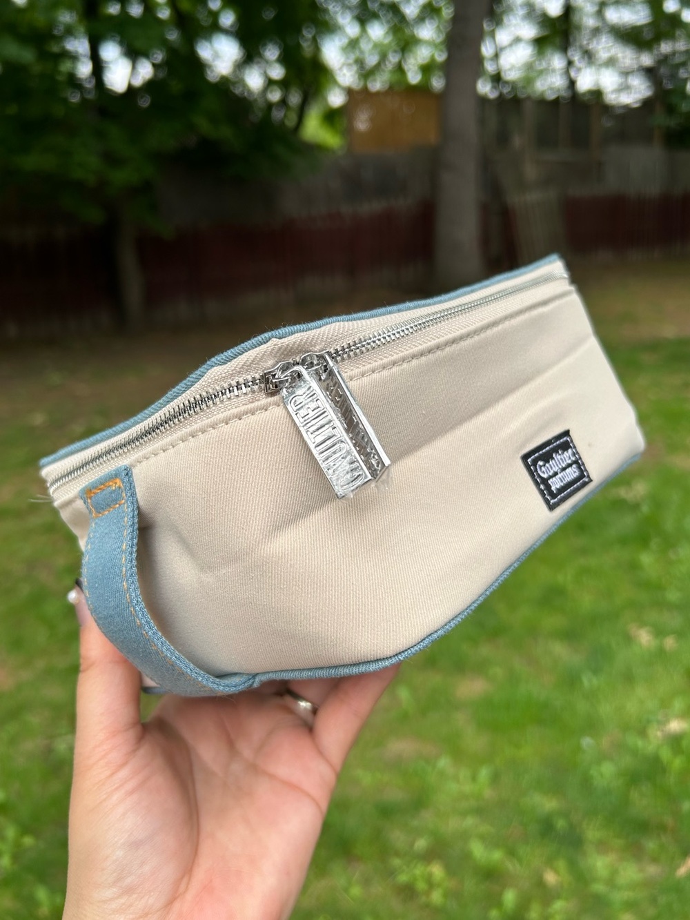 Jean Paul Gaultier Beige and Light Blue Cosmetic Pouch